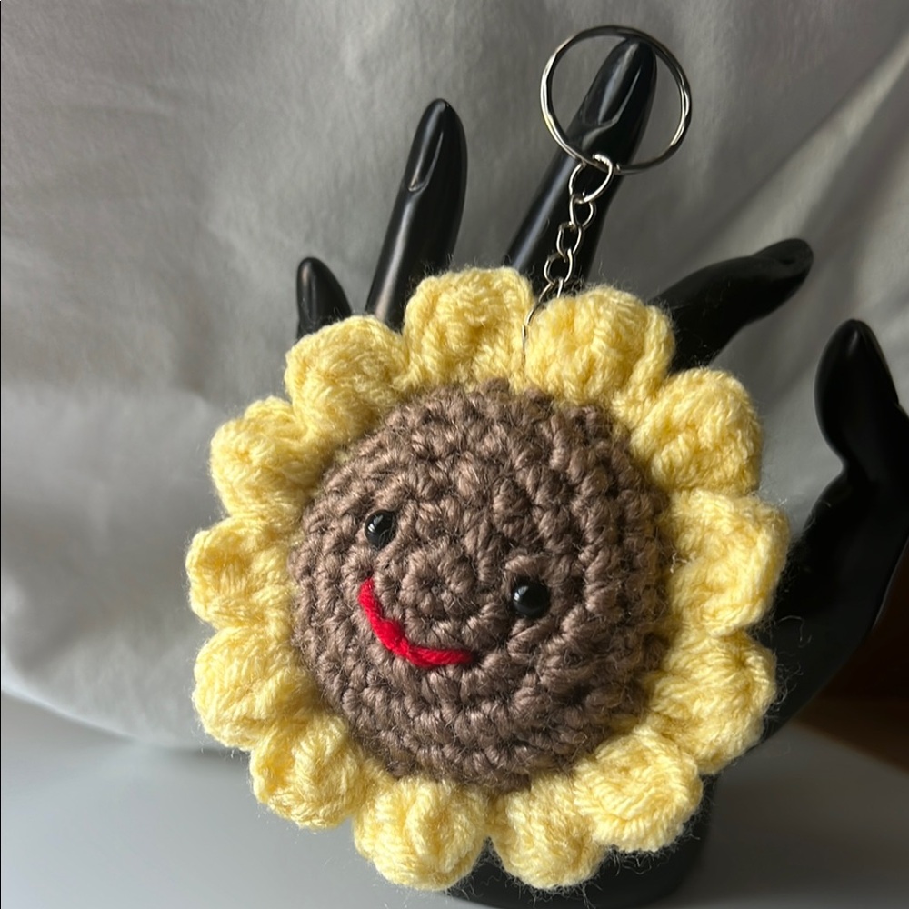 Sunflower Crochet Keychain - Yellow and Brown